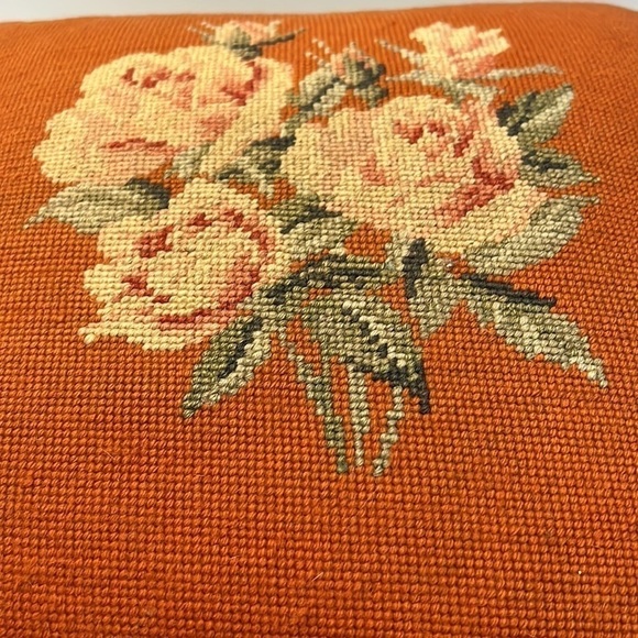 Vintage Handmade Victorian Style Needle Point Pillow with Roses - Picture 7 of 7